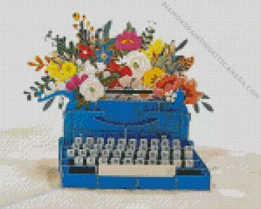 Floral Blue Typewriter Diamond Painting