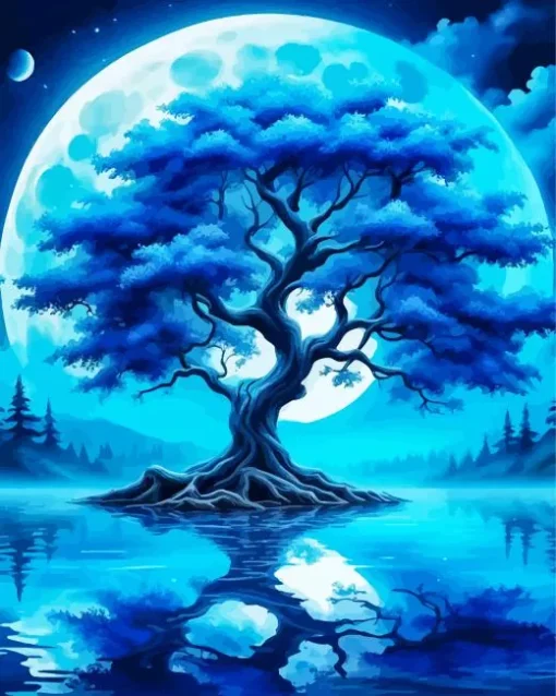 Moonlight Blue Tree Diamond Painting