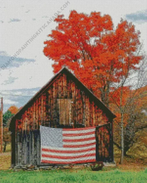 Barn With American Flag Diamond Painting