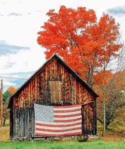 Barn With American Flag Diamond Painting