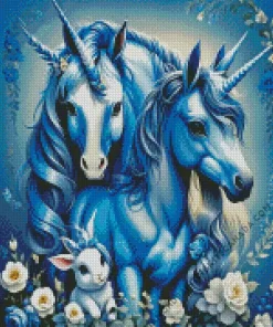 Blue Unicorns And Rabbit Diamond Painting