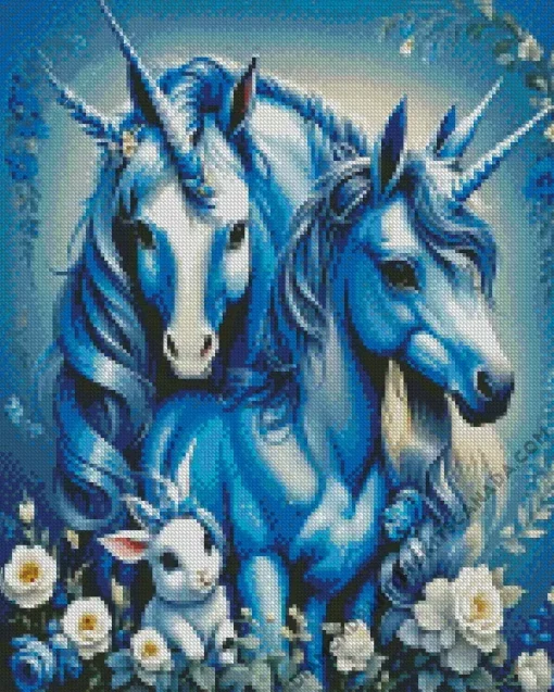 Blue Unicorns And Rabbit Diamond Painting