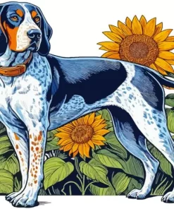 Bluetick Coonhound And Sunflowers Diamond Painting