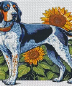 Bluetick Coonhound And Sunflowers Diamond Painting