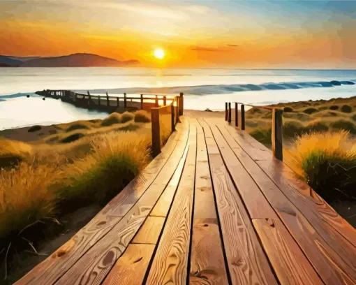 Boardwalk At Sunset Diamond Painting