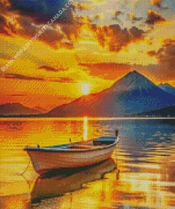 Boat At Sunset Diamond Painting