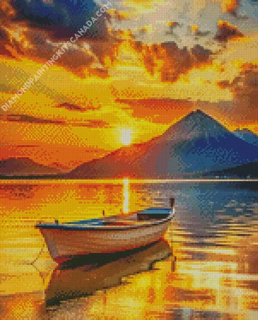 Boat At Sunset Diamond Painting