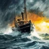 Boat In Storm Diamond Painting