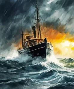 Boat In Storm Diamond Painting