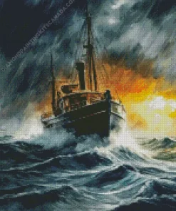 Boat In Storm Diamond Painting