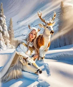 Deer And Girl Diamond Painting