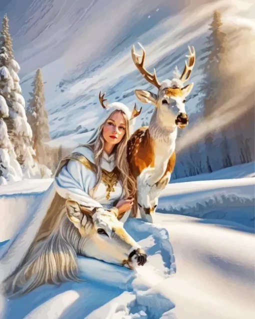 Deer And Girl Diamond Painting