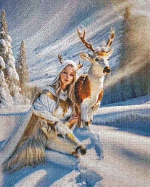 Deer And Girl Diamond Painting