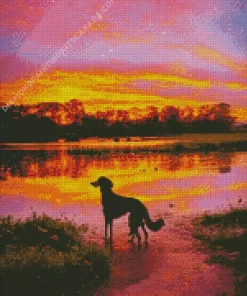 Dog At Sunset Diamond Painting