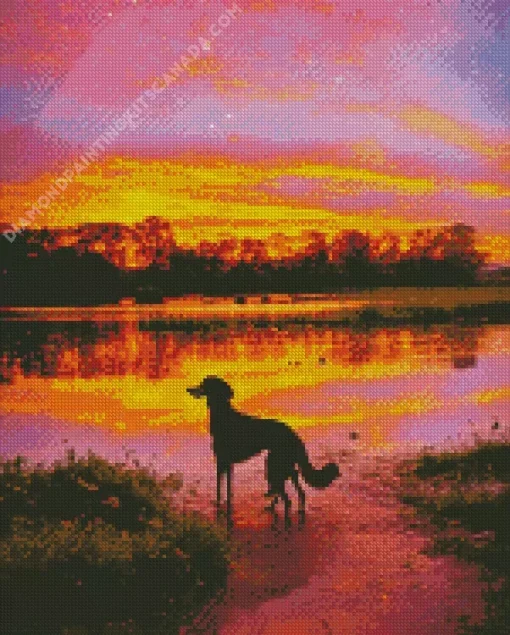 Dog At Sunset Diamond Painting