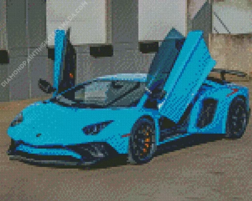 Blue Lamborghini Car Diamond Painting