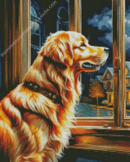 Cute Dog Looking Out Of Window Diamond Painting