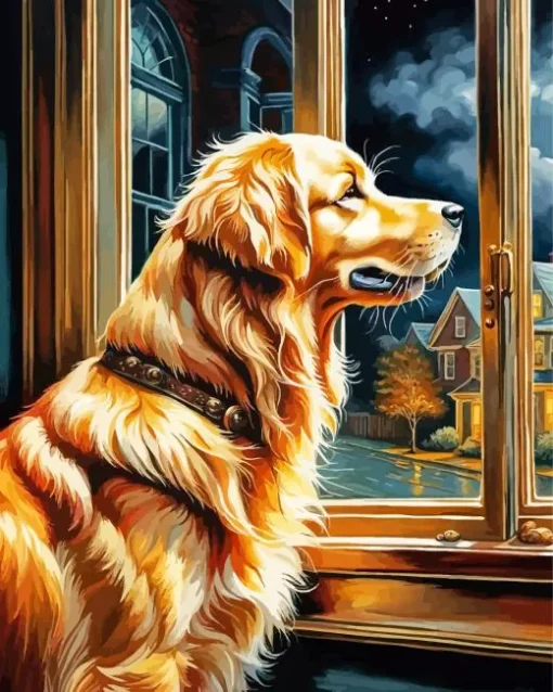 Cute Dog Looking Out Of Window Diamond Painting