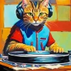 Dj Cat With Headphones Art Diamond Painting