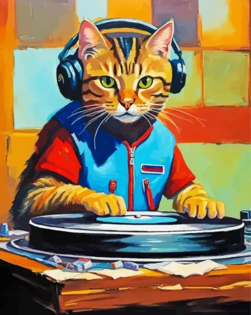 Dj Cat With Headphones Art Diamond Painting