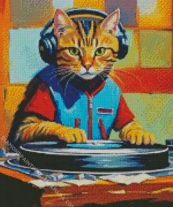 Dj Cat With Headphones Art Diamond Painting