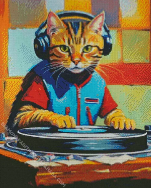 Dj Cat With Headphones Art Diamond Painting