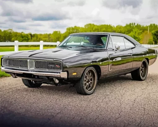 Dodge Charger 69 Black Diamond Painting