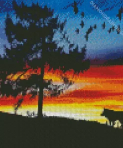 Dog In A Sunset Art Diamond Painting