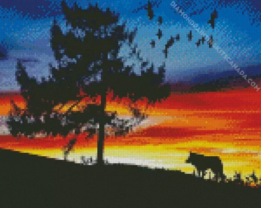 Dog In A Sunset Art Diamond Painting