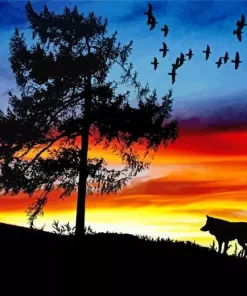 Dog In A Sunset Art Diamond Painting