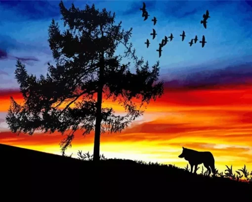 Dog In A Sunset Art Diamond Painting