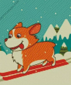 Dog On Ski Illustration Diamond Painting