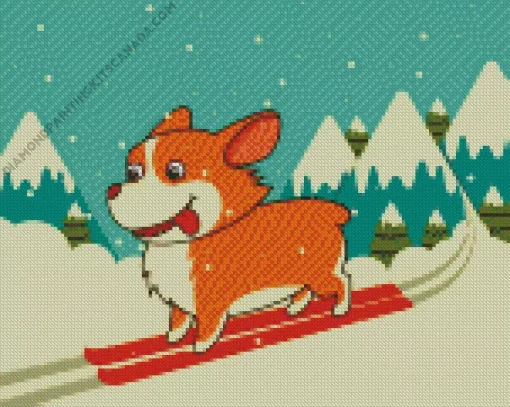 Dog On Ski Illustration Diamond Painting