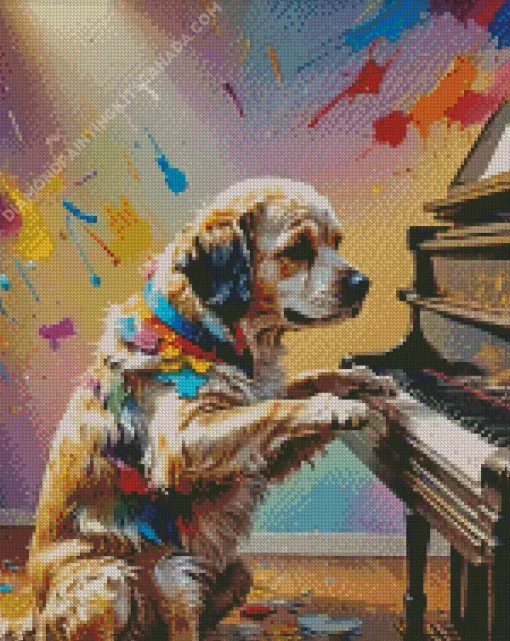 Dog Playing Piano Diamond Painting