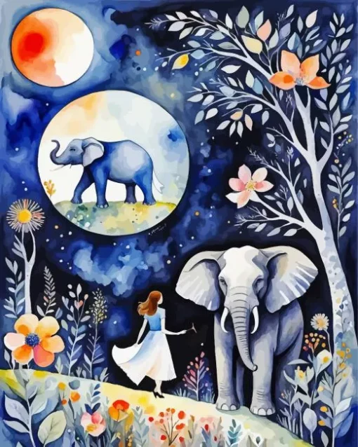 Elephant And Girl Art Diamond Painting