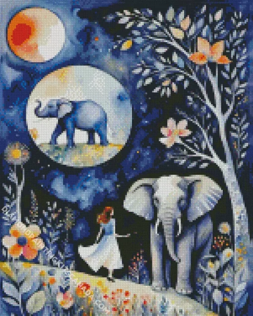 Elephant And Girl Art Diamond Painting