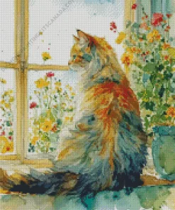 Fat Long Haired Cat Art Diamond Painting