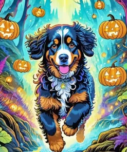 Halloween Bernedoodle Diamond Painting