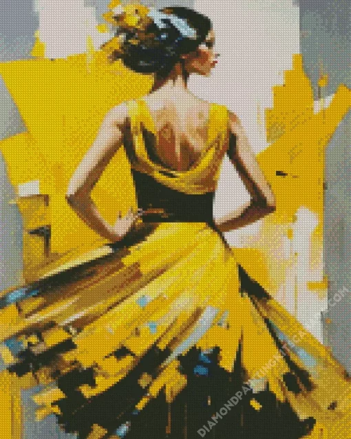 Lady With Yellow Dress Diamond Painting