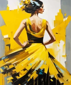 Lady With Yellow Dress Diamond Painting