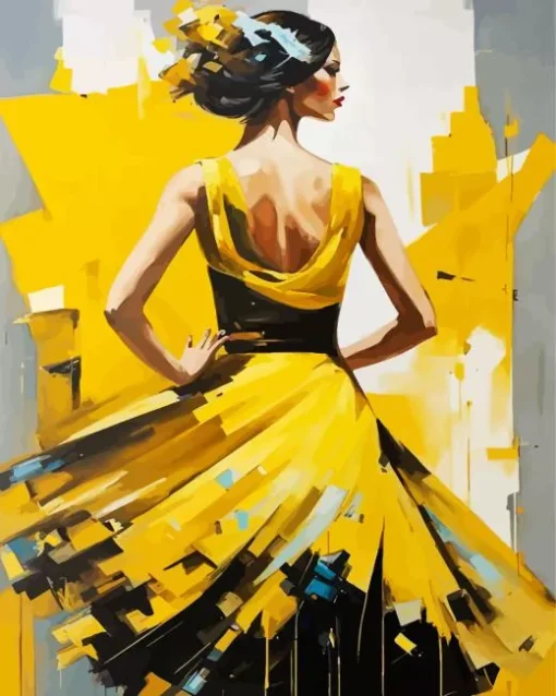 Lady With Yellow Dress Diamond Painting