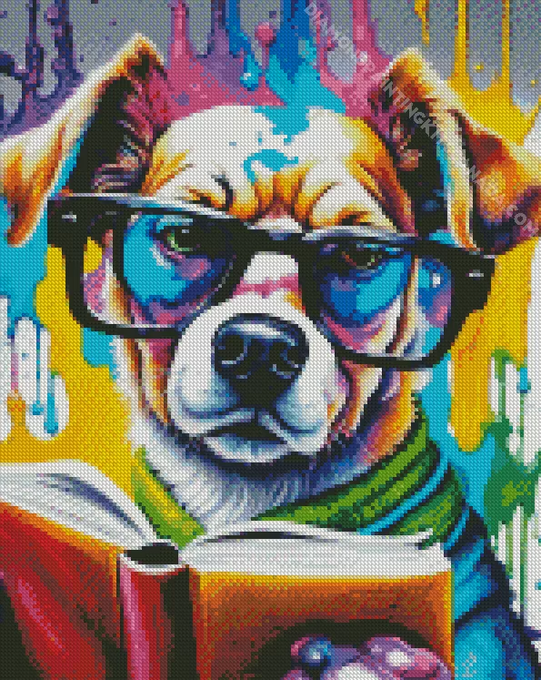 nerd dog with glasses Diamond By Numbers Nerd Dog With Glasses Diamond Painting