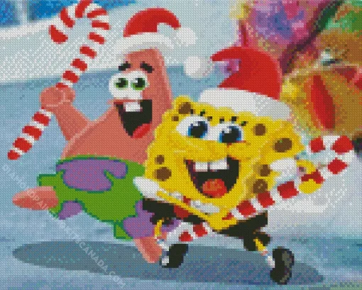 Spongebob Christmas Celebration Diamond Painting