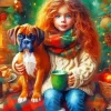 Brown Boxer Puppy with Girl Diamond Painting
