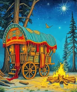 Campfire Gypsy Wagon Diamond Painting