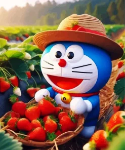 Doraemon And Strawberries Diamond Painting