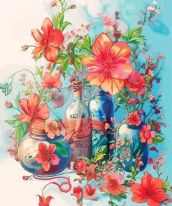 Flowers And Bottles Art Diamond Painting