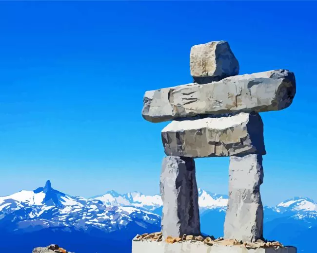 Inukshuk whistler Diamond With Numbers Inukshuk Whistler Diamond Painting