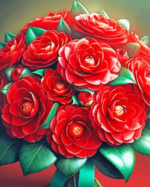 Red camellias bouquet Diamond Dotz Red Camellias Bouquet Diamond Painting