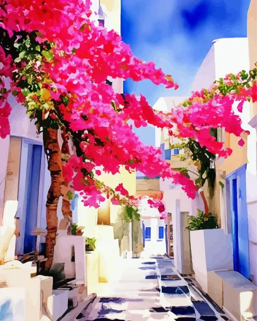 bougainvillea santorini art Diamond Dotz Bougainvillea Santorini Art Diamond Painting